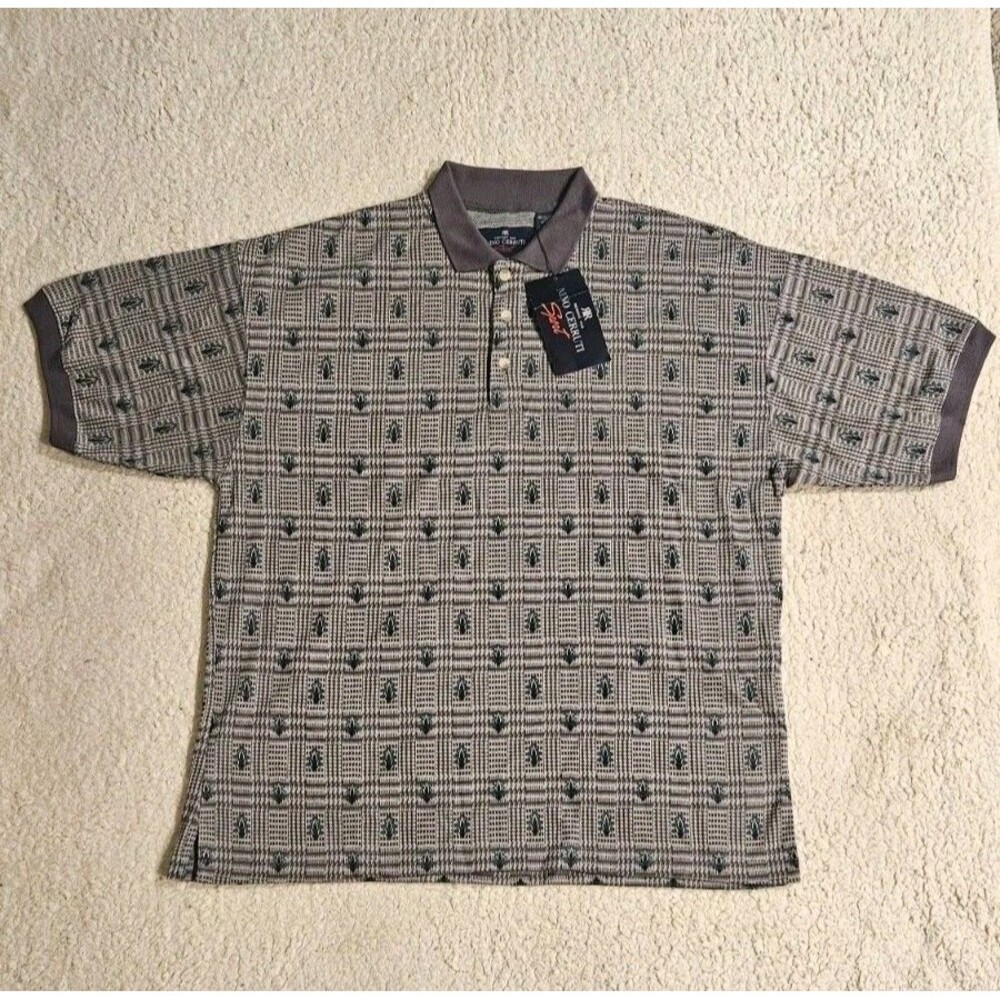 NWT Vintage 90s Nino Cerruti Sport Polo Shirt Mens XL Gray Geometric Knit SS